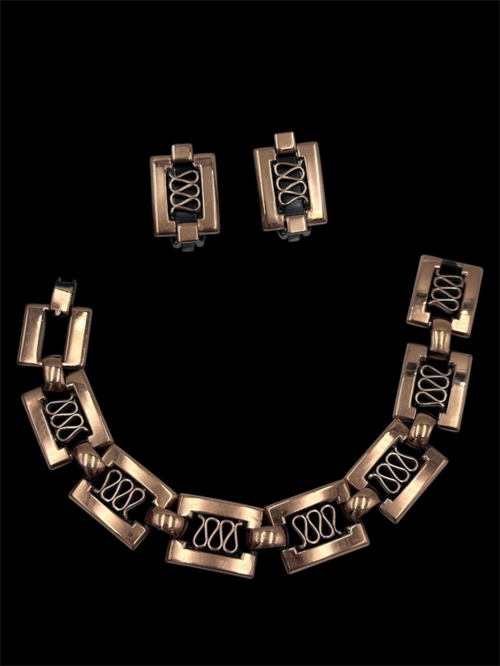 Renoir Signed Vintage MCM Copper Bracelet Earrings Set